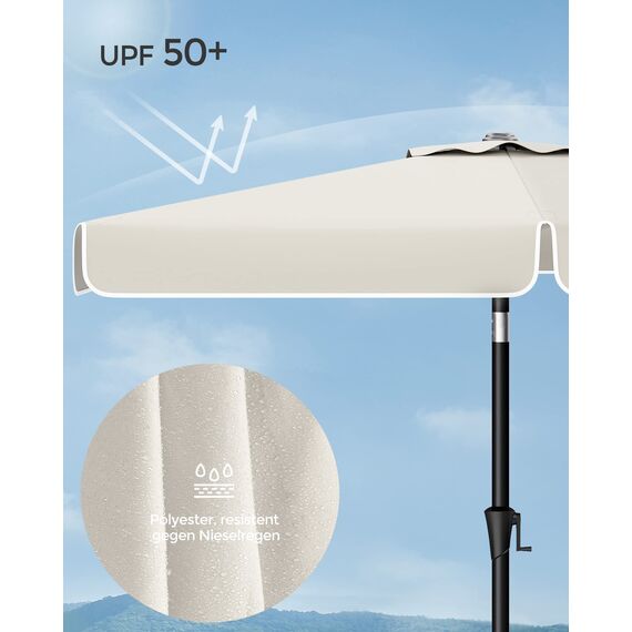 SONGMICS Sonnenschirm 200 x 150 cm, rechteckiger Balkonschirm, Sonnenschutz UPF 50+, beidseitig um 30° knickbar, für Garten, Terrasse, ohne Ständer, beige GPU048M01