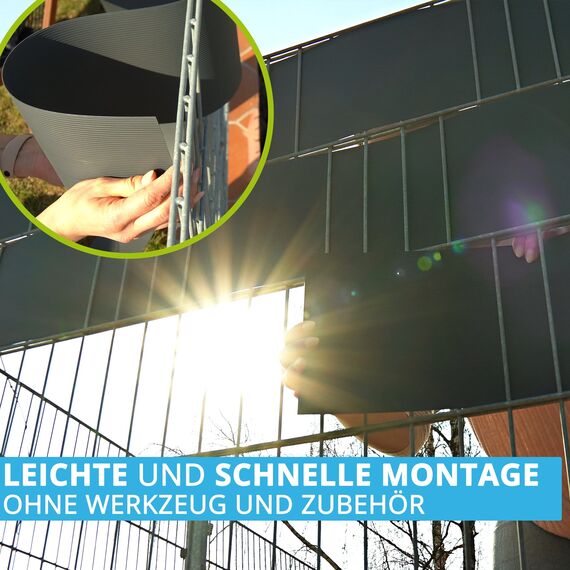 Gartenwelt Riegelsberger Sichtschutzstreifen Hart-PVC für Doppelstabmatten Sichtschutz Streifen 1 Stück FENSTERGRAU RAL 7040 mit Länge 2,525 Meter Höhe 19 cm Stärke 1,35 mm