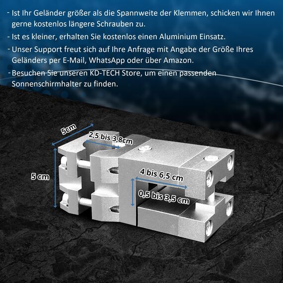 KD-TECH Stabiler Sonnenschirmhalter - Sonnenschirmständer für Balkon eckige Geländer - sichere Sonnenschirmbefestigung ohne Bohren
