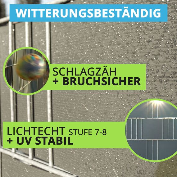 Gartenwelt Riegelsberger Premium Sichtschutzstreifen Sichtschutz Hart PVC Doppelstabmatten Streifen Made IN Germany 10 Stück Steingrau