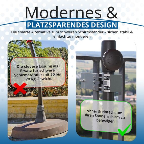 KD-TECH Stabiler Sonnenschirmhalter - Sonnenschirmständer für Balkon eckige Geländer - sichere Sonnenschirmbefestigung ohne Bohren