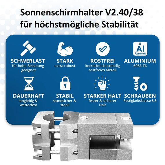 KD-TECH Stabiler Sonnenschirmhalter - Sonnenschirmständer für Balkon eckige Geländer - sichere Sonnenschirmbefestigung ohne Bohren