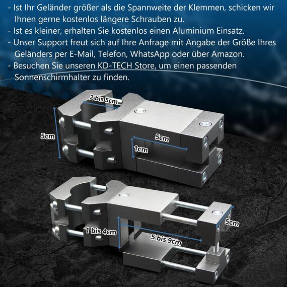 KD-TECH Stabiler Sonnenschirmhalter - Sonnenschirmständer für Balkon eckige Geländer - sichere Sonnenschirmbefestigung ohne Bohren