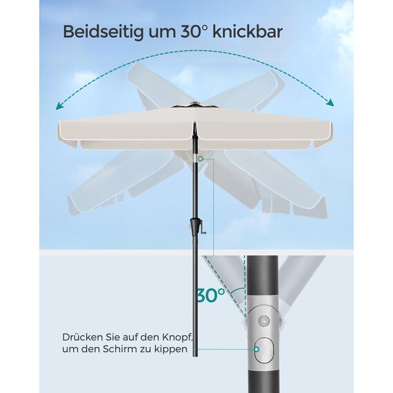 SONGMICS Sonnenschirm 300 x 200 cm, rechteckiger Balkonschirm, Sonnenschutz UPF 50+, beidseitig um 30° knickbar, für Garten, Terrasse, ohne Ständer, beige GPU058M01