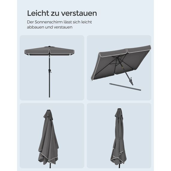 SONGMICS Sonnenschirm 200 x 150 cm, rechteckiger Balkonschirm, Sonnenschutz UPF 50+, beidseitig um 30° knickbar, für Garten, Terrasse, ohne Ständer, grau GPU048G01