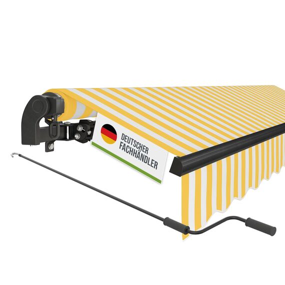 empasa manuelle Gelenkarmmarkise Markise Start Sonnenmarkise Sonnenschutz Alu/Polyester komplett vormontiert, in verschiedenen Größen und Farben, Farbe:gelb/weiß gestreift, Größe:350 x 250