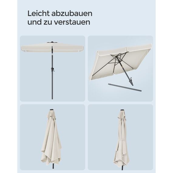 SONGMICS Sonnenschirm 300 x 200 cm, rechteckiger Balkonschirm, Sonnenschutz UPF 50+, beidseitig um 30° knickbar, für Garten, Terrasse, ohne Ständer, beige GPU058M01