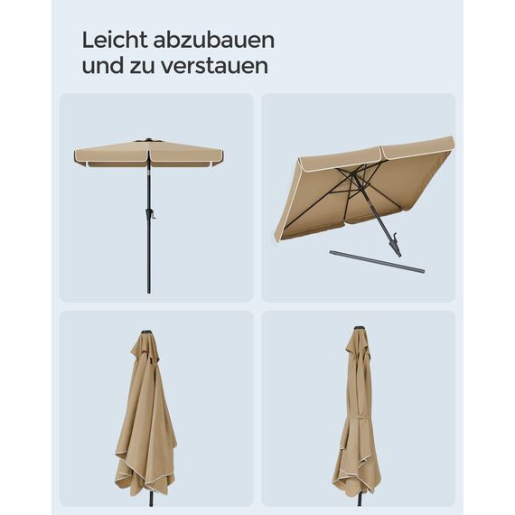 SONGMICS Sonnenschirm 200 x 150 cm, rechteckiger Balkonschirm, Sonnenschutz UPF 50+, beidseitig um 30° knickbar, für Garten, Terrasse, ohne Ständer, Taupe GPU048K01