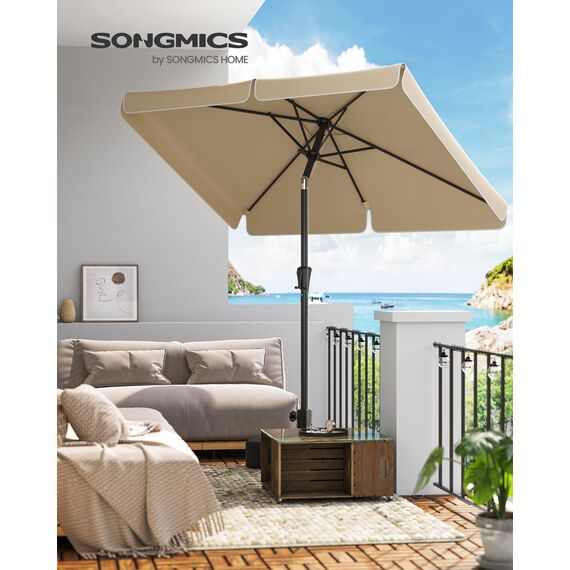 SONGMICS Sonnenschirm 300 x 200 cm, rechteckiger Balkonschirm, Sonnenschutz UPF 50+, beidseitig um 30° knickbar, für Garten, Terrasse, ohne Ständer, taupe GPU058K01