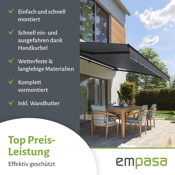 empasa manuelle Gelenkarmmarkise Markise Start Sonnenmarkise Sonnenschutz Alu/Polyester komplett vormontiert, in verschiedenen Größen und Farben, Farbe:gelb/weiß gestreift, Größe:350 x 250