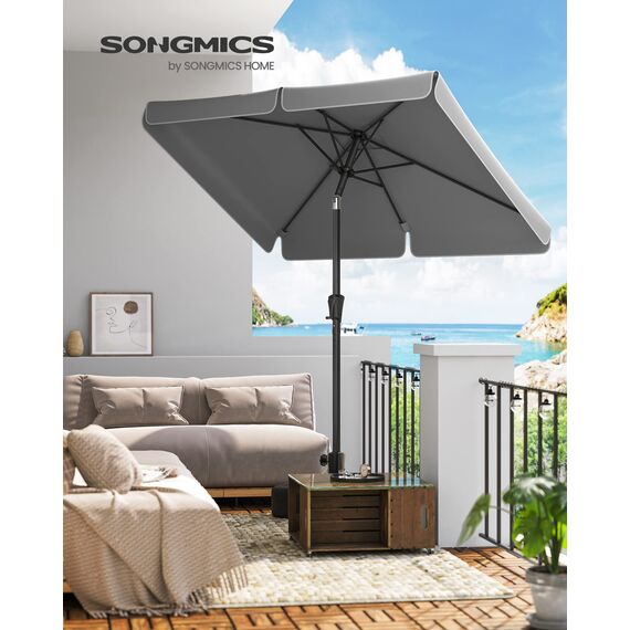 SONGMICS Sonnenschirm 200 x 150 cm, rechteckiger Balkonschirm, Sonnenschutz UPF 50+, beidseitig um 30° knickbar, für Garten, Terrasse, ohne Ständer, grau GPU048G01
