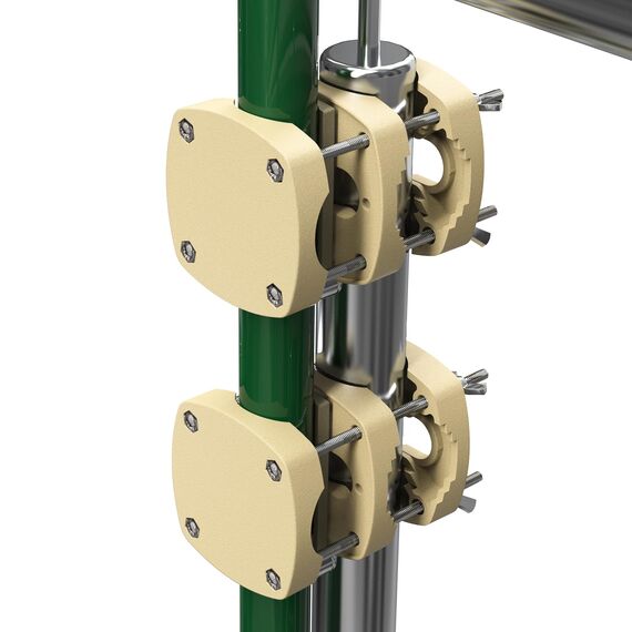 Menz Sonnenschirmhalter Balkongeländer 2er Set - Kompakte Schirmhalterung Balkongeländer als sicherer Sonnenschirmständer Balkon, flexibel verwendbare Sonnenschirm Halterung Balkon in Sandbraun