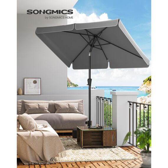 SONGMICS Sonnenschirm 300 x 200 cm, rechteckiger Balkonschirm, Sonnenschutz UPF 50+, beidseitig um 30° knickbar, für Garten, Terrasse, ohne Ständer, grau GPU058G01