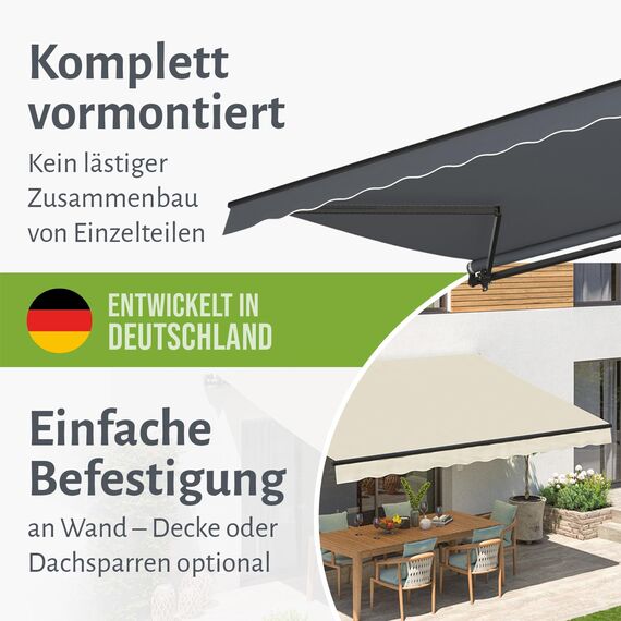 empasa manuelle Gelenkarmmarkise Markise Start Sonnenmarkise Sonnenschutz Alu/Polyester komplett vormontiert, in verschiedenen Größen und Farben, Farbe:weinrot, Größe:400 x 250
