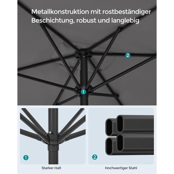 SONGMICS Sonnenschirm 300 x 200 cm, rechteckiger Balkonschirm, Sonnenschutz UPF 50+, beidseitig um 30° knickbar, für Garten, Terrasse, ohne Ständer, grau GPU058G01