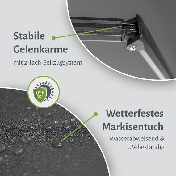 empasa manuelle Gelenkarmmarkise Markise Start Sonnenmarkise Sonnenschutz Alu/Polyester komplett vormontiert, in verschiedenen Größen und Farben, Farbe:weinrot, Größe:400 x 250