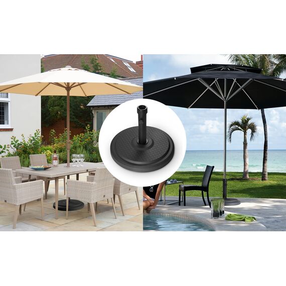 paramondo Sonnenschirm Schirmständer Standard Rund, Schwarz, Aus Polymerbeton, für Maststärke bis zu Ø 50mm, inkl. Adapterhülsen