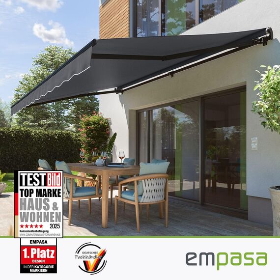 empasa manuelle Gelenkarmmarkise Markise Start Sonnenmarkise Sonnenschutz Alu/Polyester komplett vormontiert, in verschiedenen Größen und Farben, Farbe:anthrazit, Größe:400 x 250