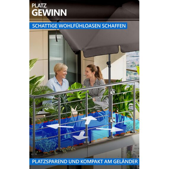 4smile Sonnenschirmhalter Balkongeländer SunnyEasy- 2er Set, Edelstahl Sonnenschirm Halterung Balkon - Flexible Schirmhalterung Balkongeländer ersetzt Sonnenschirmständer Balkon