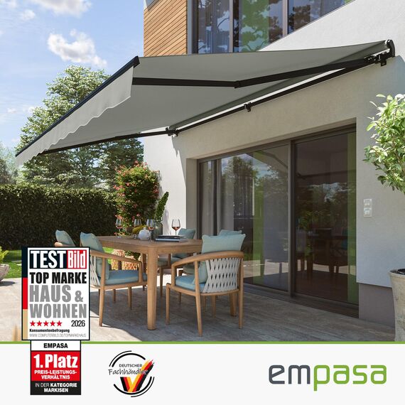 empasa manuelle Gelenkarmmarkise Markise Start Sonnenmarkise Sonnenschutz Alu/Polyester komplett vormontiert, in verschiedenen Größen und Farben, Farbe:hellgrau, Größe:300 x 250