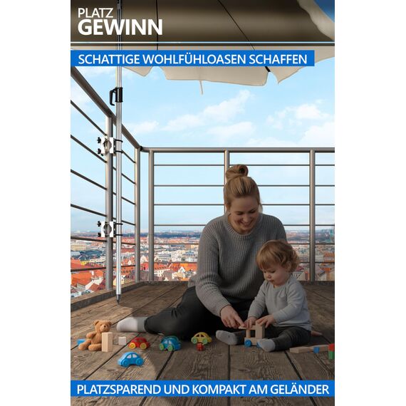 4smile Sonnenschirmhalter Balkongeländer SunnyEasy- 2er Set, Edelstahl Sonnenschirm Halterung Balkon - Flexible Schirmhalterung Balkongeländer ersetzt Sonnenschirmständer Balkon
