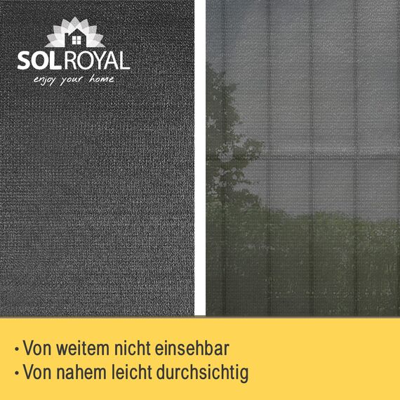 Sol Royal Schattennetz 25m x 1,5m Schattiergewebe 165g/m² – Blickdichter Sonnenschutz UV-Schutz & Kabelbinder für einfache Befestigung – HDPE Sichtschutz Garten Anthrazit für Gewächshaus & Zaun SG80