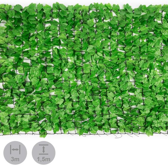 blumfeldt Fency Bright Ivy - Sichtschutz, Windschutz, Lärmschutz, 300 x 150 cm, Efeublätter, hohe Blickdichte, kunststoffummanteltes Gitternetz, 6 x 6 cm Maschenweite, hellgrün