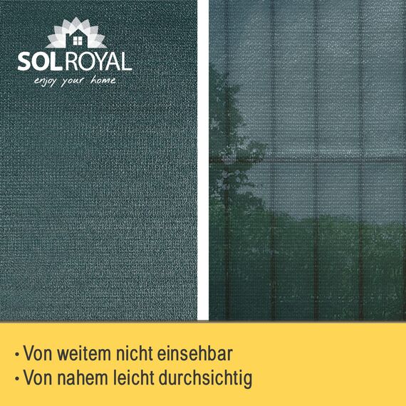 Sol Royal Schattennetz 10m x 1m Schattiergewebe 165g/m² – Blickdichter Sonnenschutz mit UV-Schutz & Kabelbinder für einfache Befestigung – HDPE Sichtschutz Garten Grün für Gewächshaus & Zaun SG80