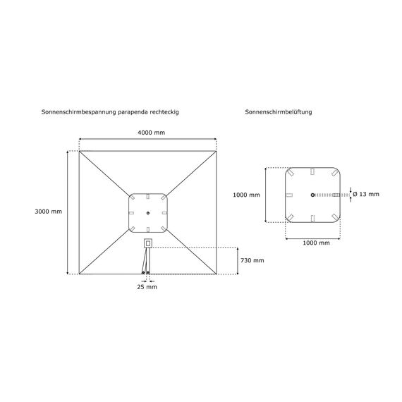 paramondo Sonnenschirm Bespannung für parapenda Ampelschirm 4 x 3 m rechteckig, mit Schirmbelüftung, Waschbar, Gelb