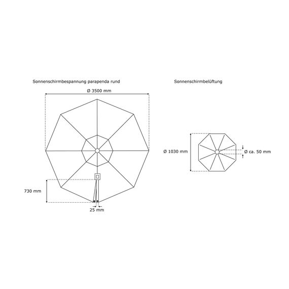 paramondo Sonnenschirm Bespannung für parapenda Ampelschirm Ø 3,5 m rund, mit Schirmbelüftung, Waschbar, Creme