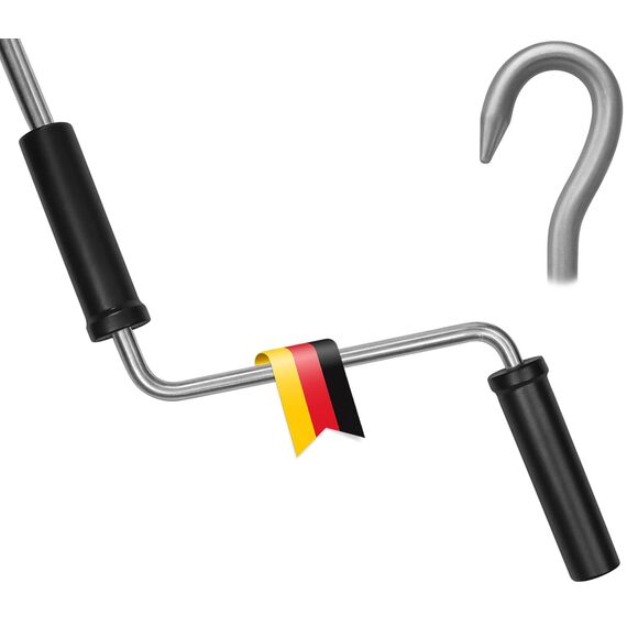 markiso Markisenkurbel 160 cm Verzinkt – Kurbel für Markise mit Fleischerhaken – Kurbelgestänge verzinkter Stahl, Rostfrei, Ergonomische Griffe, Freilaufend für Leichte Bedienung