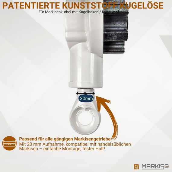 markiso® Markisenkurbel Kugelöse – Ersatz-Öse für Markisengetriebe [Made in Germany] – 10 mm Innensechskant – Robuste Kunststofföse für Kugelhaken & Kugelkopf