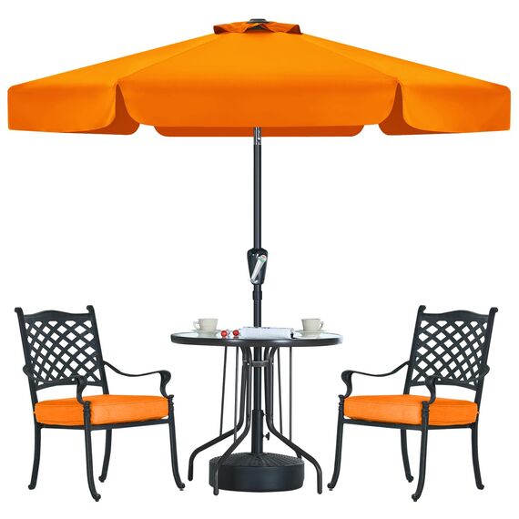 MasterCanopy 230 cm Sonnenschirm neigungsverstellbar, mit schönem Volant, 6 Rippen und Kurbel, für Patio, Garten, Terrasse, Markt, Orange