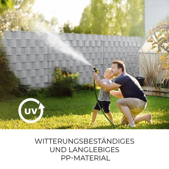 HEMMDAL Premium Sichtschutzstreifen | 35 m Zaunfolie | 1,1 mm Stärke | Montage ohne Hilfsmittel | hochwertiges Polypropylen | formstabil | wasserfest | 5 Jahre UV-beständig | Hellgrau | Made in EU
