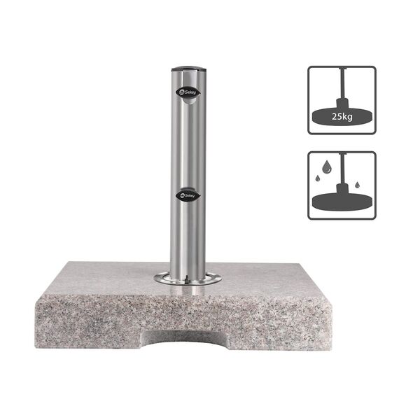Sekey Granit Sonnenschirmständer mit Edelstahlrohr, Hochwertiger Sockel, für Schirmstöcke bis 22-38 mm, Balkonschirmständer 25KG Quadratisch Grau