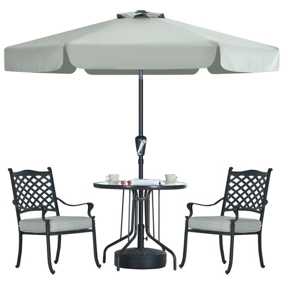 MasterCanopy 230 cm Sonnenschirm neigungsverstellbar, mit schönem Volant, 6 Rippen und Kurbel, für Patio, Garten, Terrasse, Markt, Hellgrau