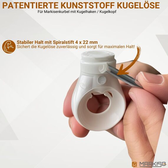 markiso® Markisenkurbel Kugelöse – Ersatz-Öse für Markisengetriebe [Made in Germany] – 10 mm Innensechskant – Robuste Kunststofföse für Kugelhaken & Kugelkopf