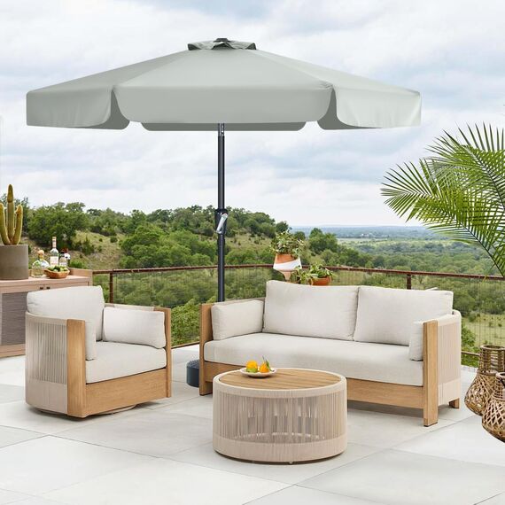 MasterCanopy 230 cm Sonnenschirm neigungsverstellbar, mit schönem Volant, 6 Rippen und Kurbel, für Patio, Garten, Terrasse, Markt, Hellgrau