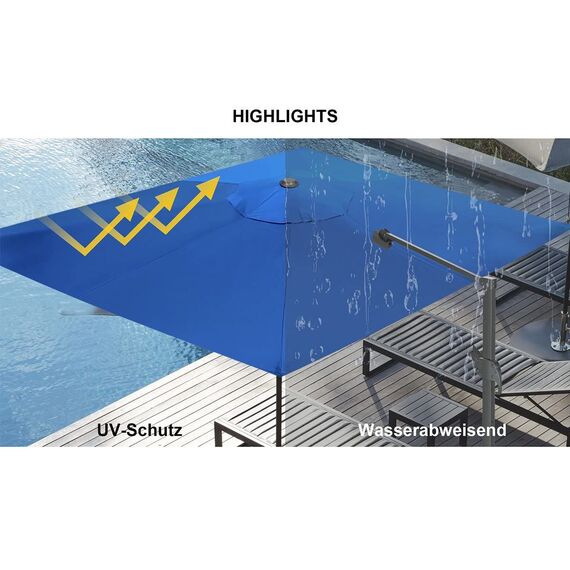 paramondo Sonnenschirm Bespannung für parapenda Ampelschirm 4 x 3 m rechteckig, mit Schirmbelüftung, Waschbar, Blau
