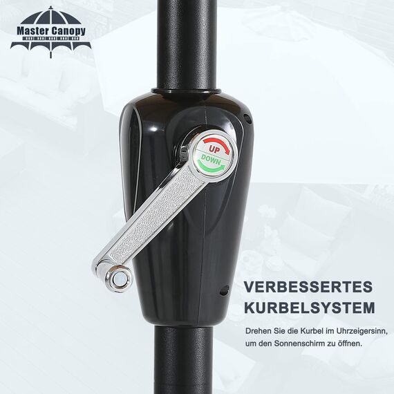 MasterCanopy 270 cm Sonnenschirm neigungsverstellbar, mit schönem Volant, 8 Rippen und Kurbel, für Patio, Garten, Terrasse, Markt, Türkis