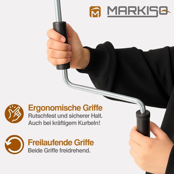 markiso Markisenkurbel 80 cm Verzinkt – Kurbel für Markise mit Fleischerhaken – Kurbelgestänge verzinkter Stahl, Rostfrei, Ergonomische Griffe, Freilaufend für Leichte Bedienung