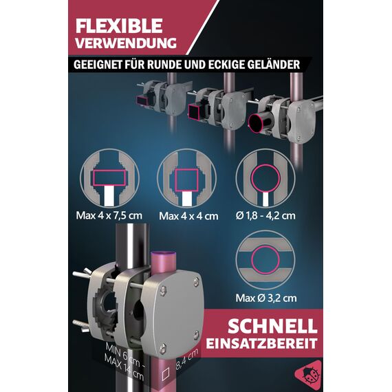 Menz Schirmhalterung Balkongeländer, 2er-Set-Sonnenschirmhalter Balkongeländer als kompakter Sonnenschirmständer Balkon, flexibel montierbare Sonnenschirm Halterung Balkon in Anthrazit