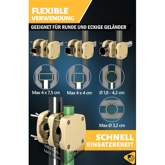 Menz Sonnenschirmhalter Balkongeländer 2er Set - Kompakte Schirmhalterung Balkongeländer als sicherer Sonnenschirmständer Balkon, flexibel verwendbare Sonnenschirm Halterung Balkon in Sandbraun