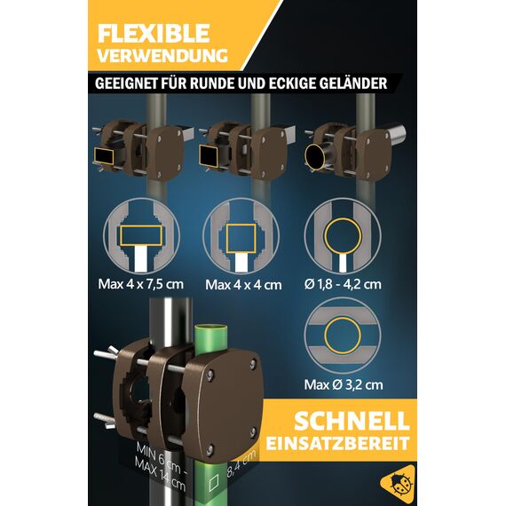 Menz Sonnenschirmhalter Balkongeländer 2er Set - Kompakte Schirmhalterung Balkongeländer als sicherer Sonnenschirmständer Balkon, flexibel verwendbare Sonnenschirm Halterung Balkon in Taupe
