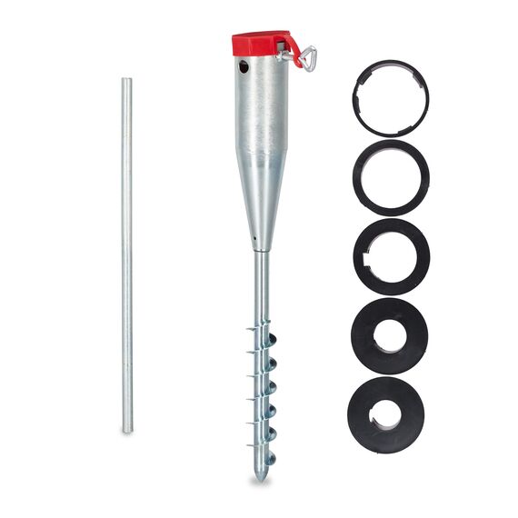 Relaxdays 10 x Bodenhülse Sonnenschirm, Drehhülse, Adapter 25-55 mm, Sonnenschirmhalter, Drehstange, Stahl verzinkt, Silber