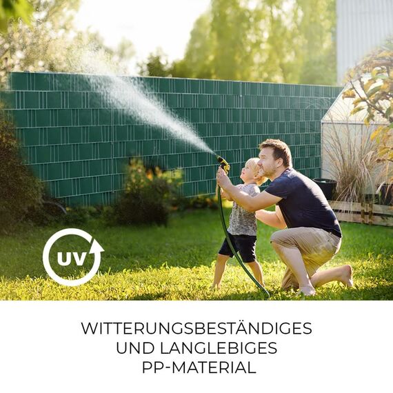 HEMMDAL Premium Sichtschutzstreifen | 35 m Zaunfolie | 1,1 mm Stärke | Montage ohne Hilfsmittel | hochwertiges Polypropylen | formstabil | wasserfest | 5 Jahre UV-beständig | Grün | Made in EU