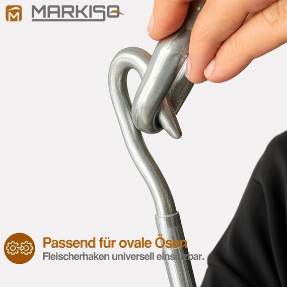markiso Markisenkurbel 140 cm Verzinkt – Kurbel für Markise mit Fleischerhaken – Kurbelgestänge verzinkter Stahl, Rostfrei, Ergonomische Griffe, Freilaufend für Leichte Bedienung