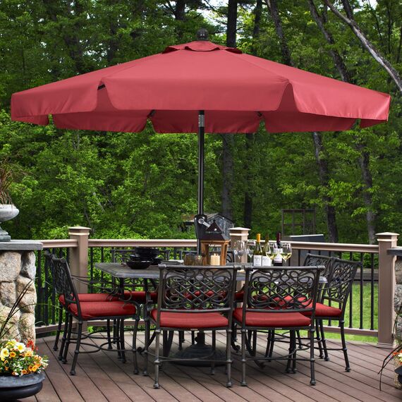 MasterCanopy 270 cm Sonnenschirm neigungsverstellbar, mit schönem Volant, 8 Rippen und Kurbel, für Patio, Garten, Terrasse, Markt, Burgund