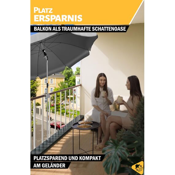 Menz Sonnenschirmhalter Balkongeländer SunnyBoy - flexibel verwendbar, Kompakte Sonnenschirm Halterung Balkon - Schirmhalterung Balkongeländer ersetzt Sonnenschirmständer Balkon, Grau