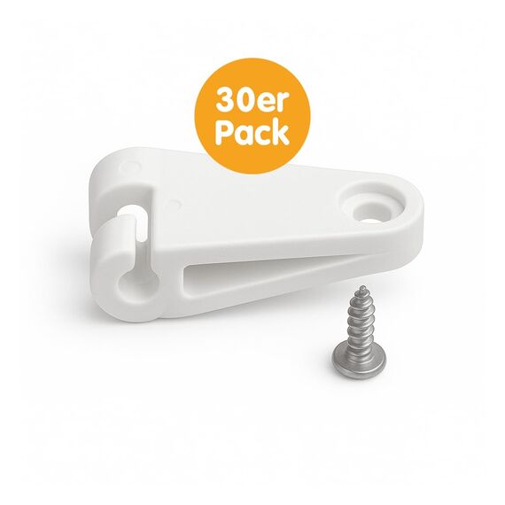 sunprotect 12589 Laufhaken, Zubehör für Seilspann-Markise/Sonnensegel/Sonnenschutz für Pergola Wintergarten Terrasse, weiß (3 x 10er Pack)